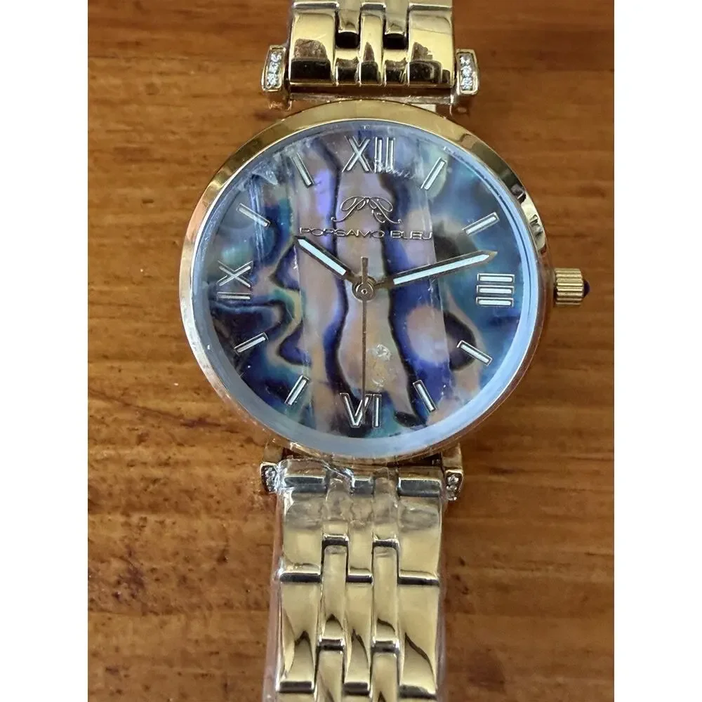 Porsamo Bleu Sylvie Abalone Dial Crystal Accents Stainless Steel Bracelet Watch